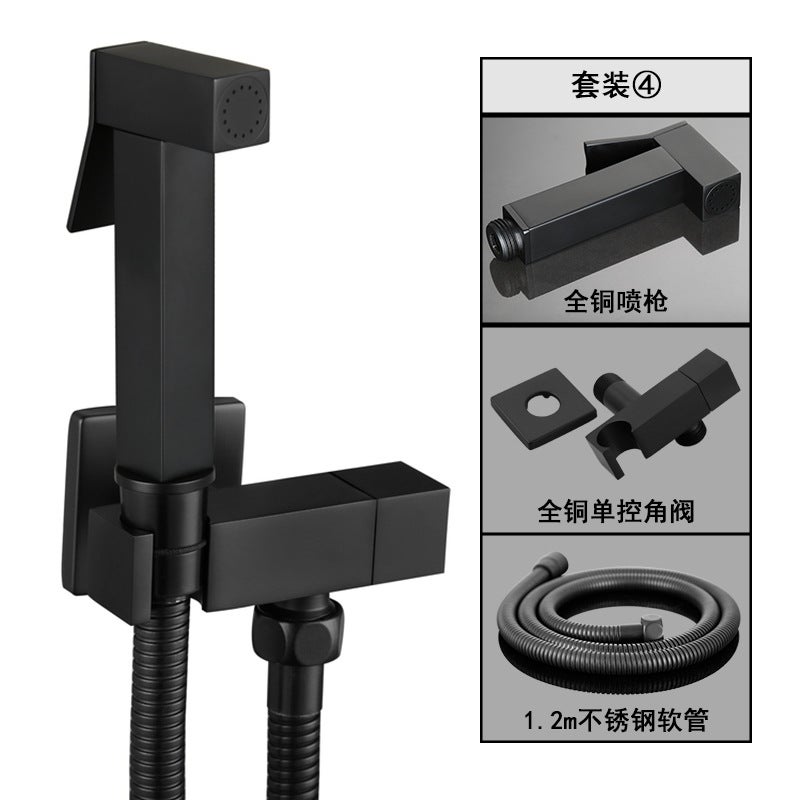 All-Copper Toilet Flushing Spray Gun Bidet Toilet One In And One Out Angle Valve Bathroom Pressurized Flush Gun Faucet - Image 1