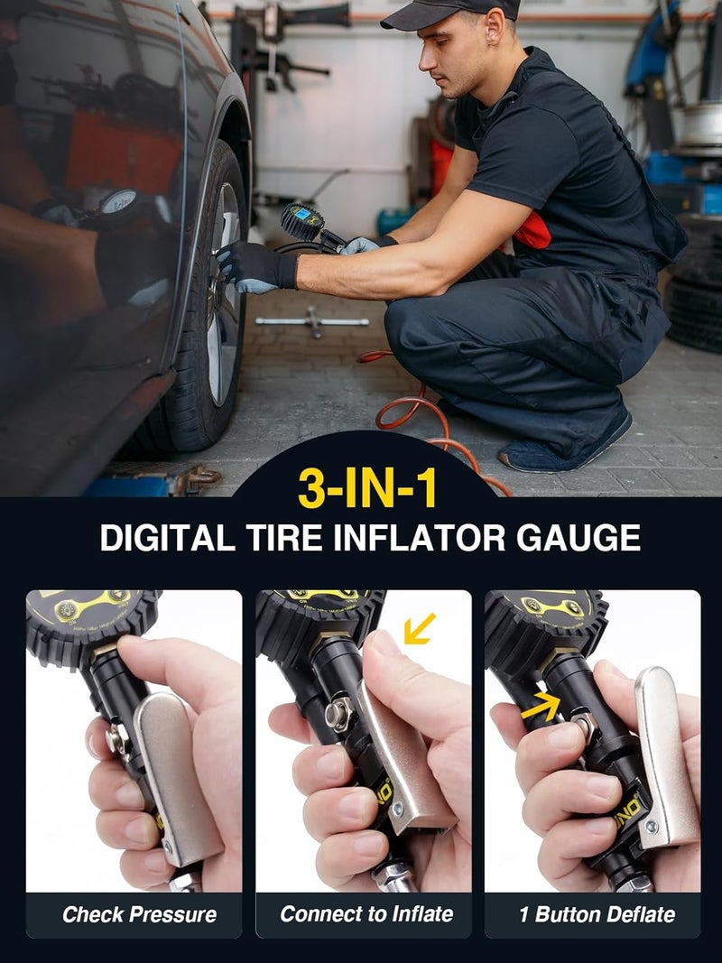 AZUNO Digital Tire Inflator with Pressure Gauge, 200 PSI, Heavy Duty Air Compressor Accessories - Image 4