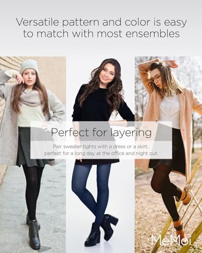 MeMoi Quality Fuzzy Winter Sweater Rib Tights, Winter White, L/XL - Image 5