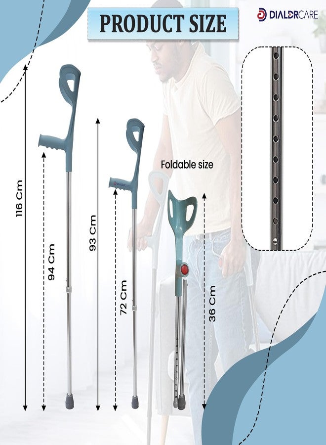 DIALDRCARE عكازات قابلة للطي والتعديل من ديالدركير للساعد، بمقابض مطاطية، مريحة، مانعة للانزلاق للبالغين (عكاز على شكل حرف U، 1) - Image 2