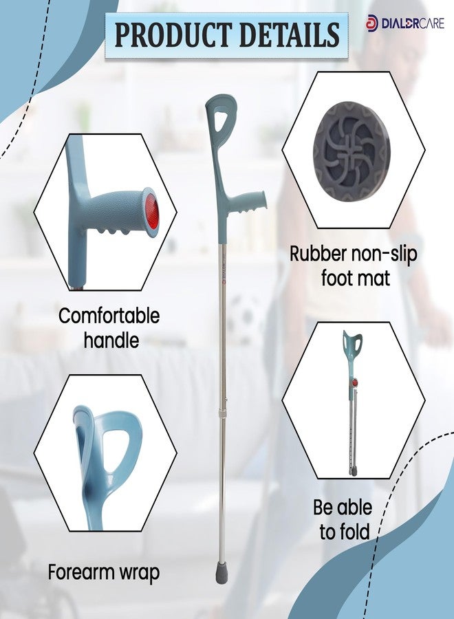 DIALDRCARE عكازات قابلة للطي والتعديل من ديالدركير للساعد، بمقابض مطاطية، مريحة، مانعة للانزلاق للبالغين (عكاز على شكل حرف U، 1) - Image 3