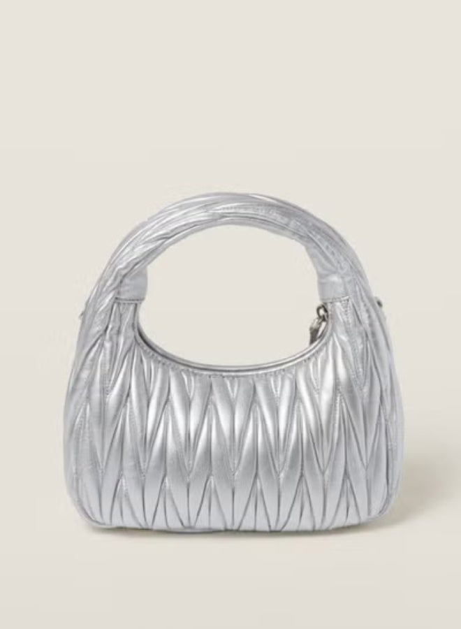 Miu Miu Wander Matelassé Nappa Leather Hobo Bag, Women's Tote Bag, Womens Cross-Body Bag, Women's Hand Bag, Women's Shoulder Bag, Women's Travel Bag, Silver - Image 5