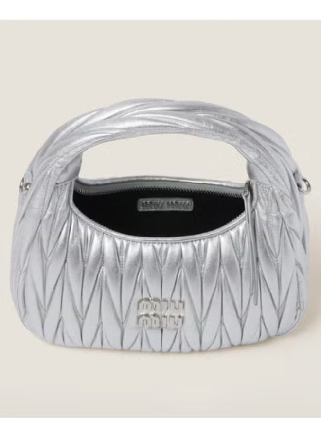 Miu Miu Wander Matelassé Nappa Leather Hobo Bag, Women's Tote Bag, Womens Cross-Body Bag, Women's Hand Bag, Women's Shoulder Bag, Women's Travel Bag, Silver - Image 3