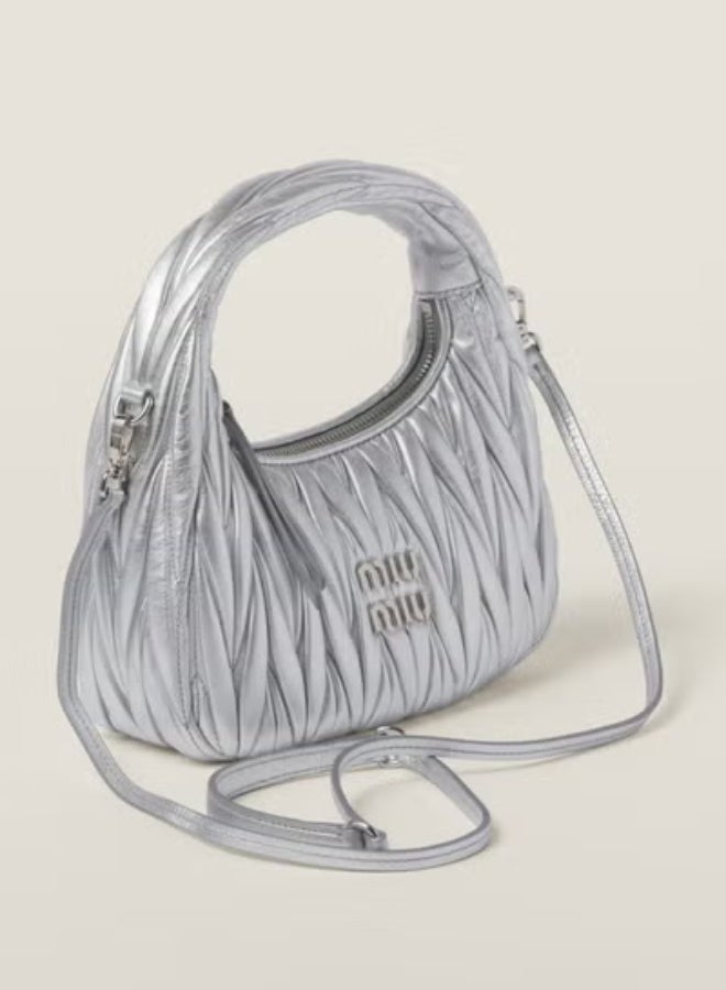 Miu Miu Wander Matelassé Nappa Leather Hobo Bag, Women's Tote Bag, Womens Cross-Body Bag, Women's Hand Bag, Women's Shoulder Bag, Women's Travel Bag, Silver - Image 4