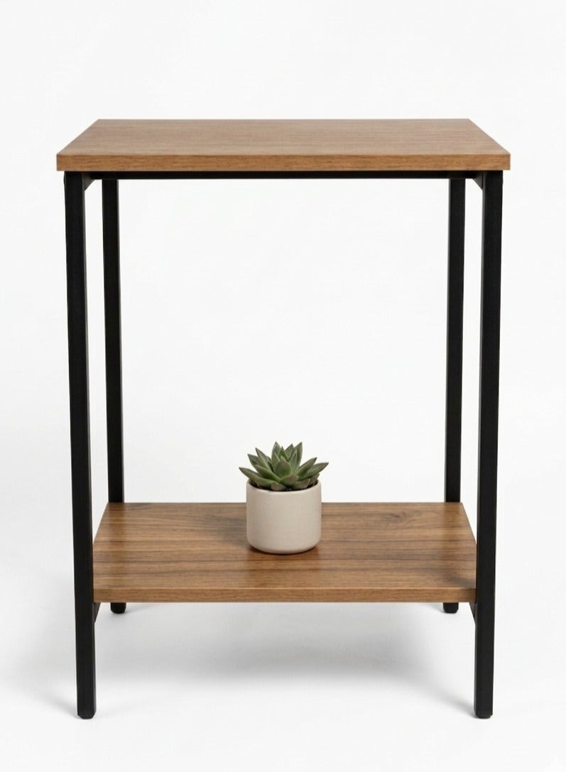 Concent Modern Linea Side Table – Warm Wood & Black Metal Blend in Two Floors - Image 1