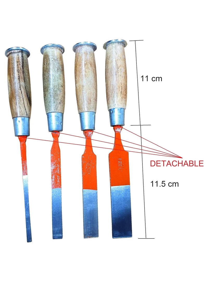 Epraiser Epraiser Sturdy Wooden Detachable Handle Chisel Set of 4 pcs 6mm 12mm 18mm 22mm for Chiseling Out Wood  - Image 3