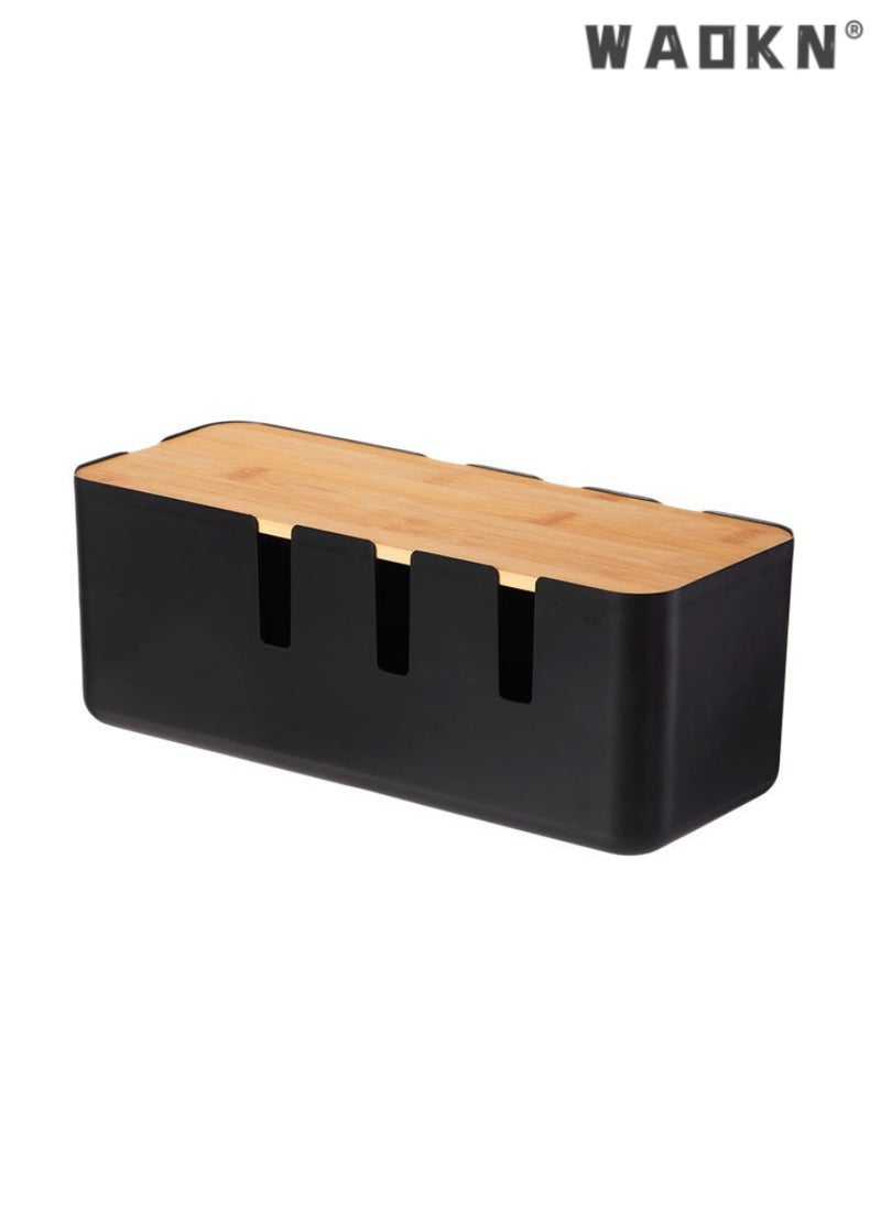 WAOKN Bamboo Cable Management Box, Stylish Wooden Cord Organizer Box Hides Power Strip & Keeps Cords Untangled, Surge Protector Cover for Entertainment Center, Home Office, Computers, PC, Large Size  - Image 1