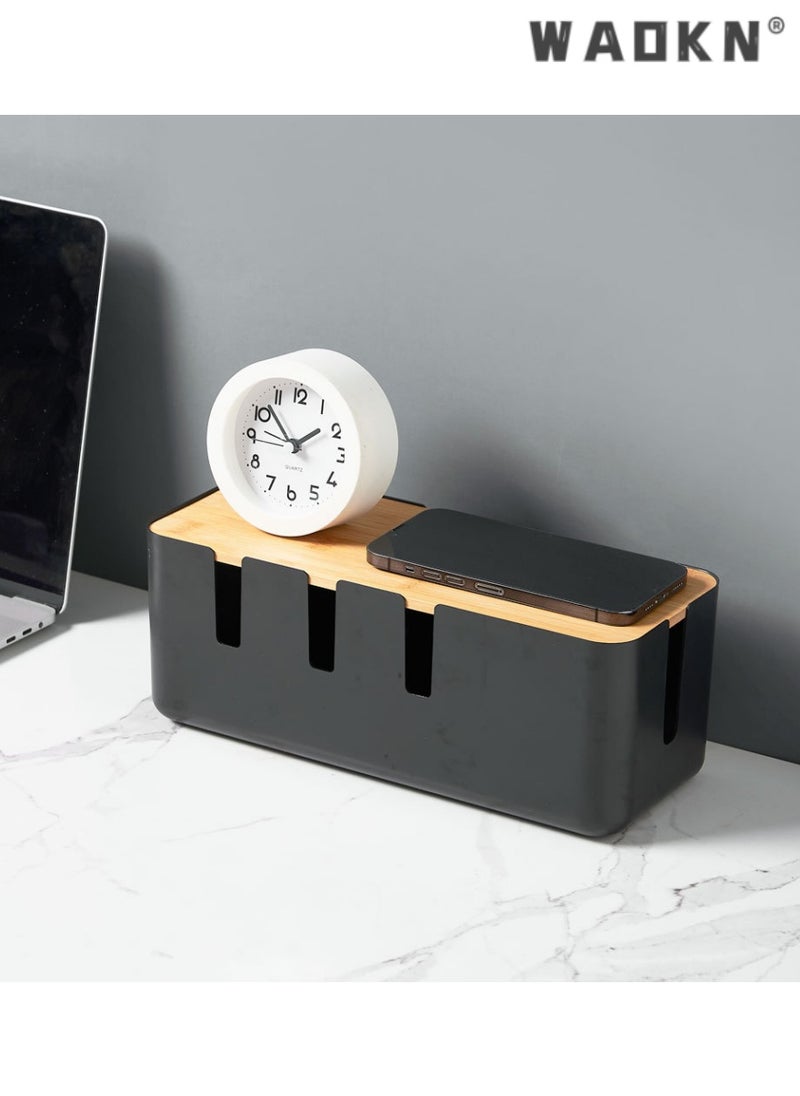 WAOKN Bamboo Cable Management Box, Stylish Wooden Cord Organizer Box Hides Power Strip & Keeps Cords Untangled, Surge Protector Cover for Entertainment Center, Home Office, Computers, PC, Large Size  - Image 2