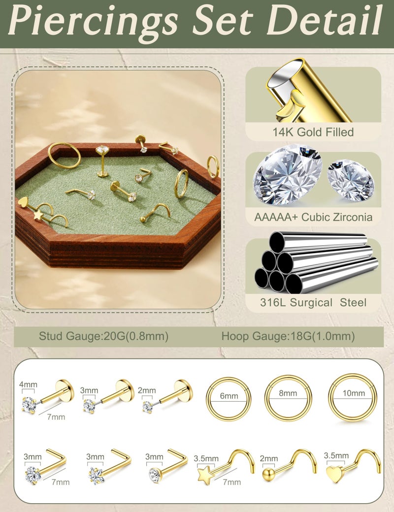 JeryWe Nose Rings for Women - 14K Gold Filled Hypoallergenic Surgical Steel Nose Rings Hoops Lip Septum Clicker Ring CZ Screw L Shaped Stud Threadless Flat Back Stud Nostril Piercing Jewelry Star - Image 4