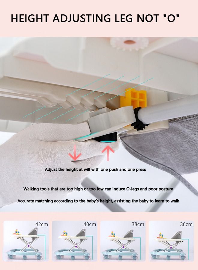 الدليبن عربة أطفال هزازة للأطفال مزودة بمسند للقدمين قابل للإزالة ، صينية للتغذية ، ألعاب موسيقية ، مقعد قابل للتعديل لارتفاع الطفل لتعلم المشي - Image 4
