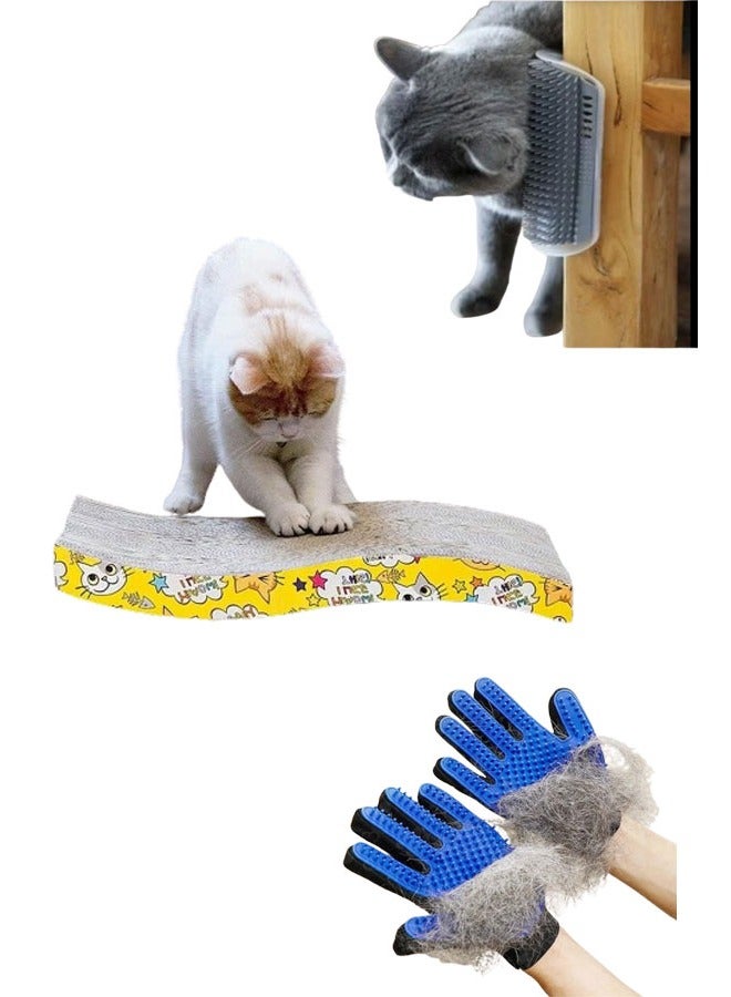 A.M Set Of Pet Groomer Scratcher, Pair Of Glove, And Corner Brush