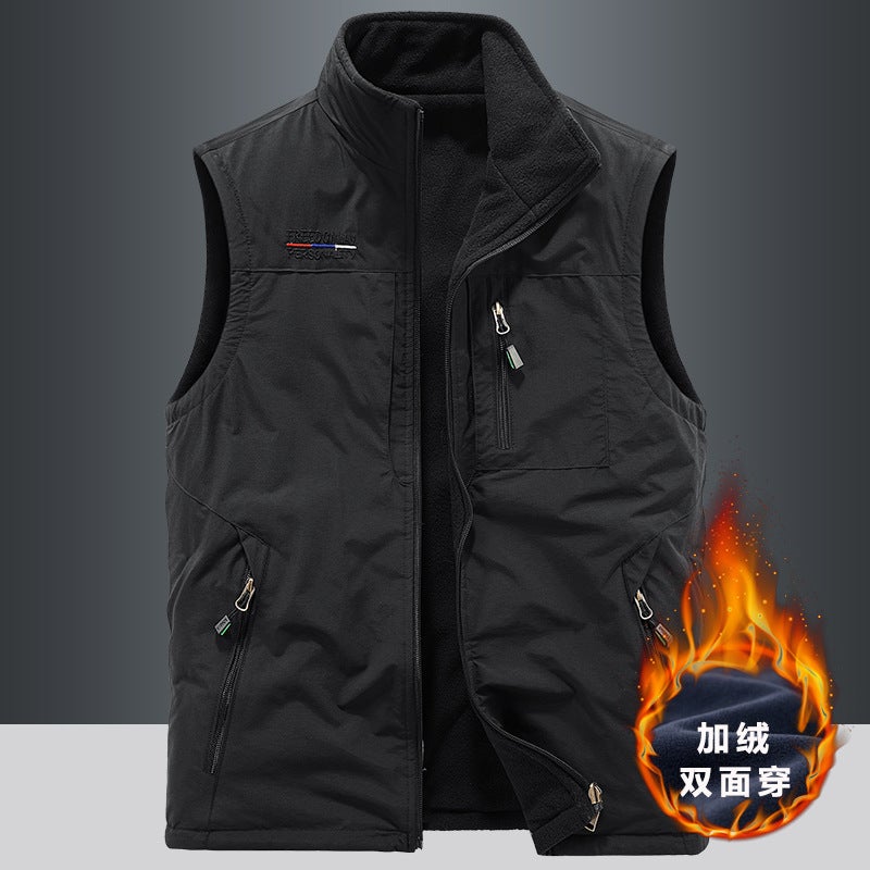 Autumn and Winter Double-sided Vest Mens Outdoor Sports Fleece Vest Fleece Vest fleece-lined Vest Sleeveless Jacket Black - Image 1