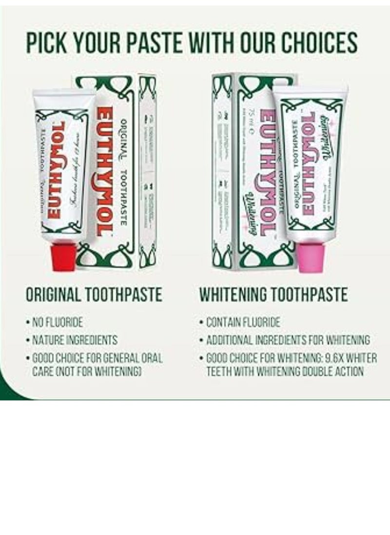 Euthymol EUTHYMOL ORIGINAL TOOTHPASTE 75*2ML(TWO PACK)ORIGINAL TOOTHPASTE+WHITENING TOOTHPASTE 