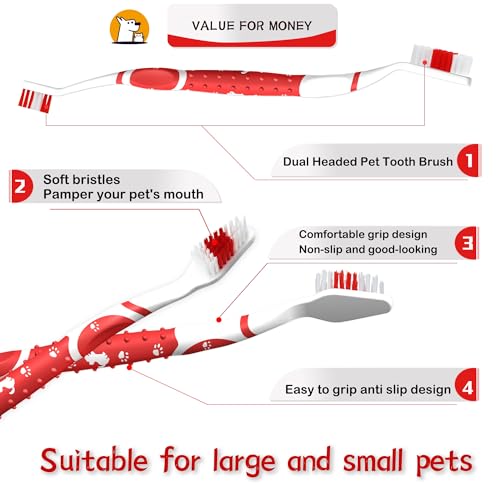PenVinoo Dog Toothbrush pet Toothbrushes Finger Toothbrush Small to Large Dogs with Soft Bristles Non Slip Dual Head (8 pcs Dual Head + 4 pcs Finger Tooth Brush) - Image 3