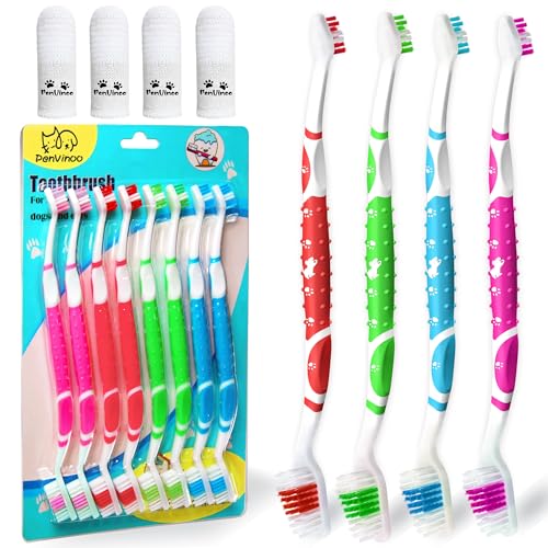PenVinoo Dog Toothbrush pet Toothbrushes Finger Toothbrush Small to Large Dogs with Soft Bristles Non Slip Dual Head (8 pcs Dual Head + 4 pcs Finger Tooth Brush) - Image 1