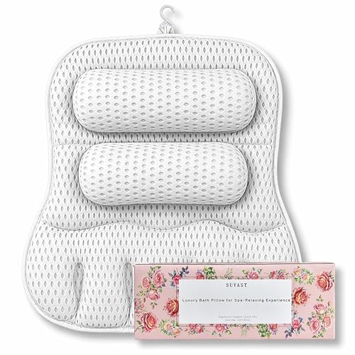 Suvast Luxury Bath Pillow for Tub, with 10 Strong Suction Cups, Non-Slip Bathtub Pillow for Head Neck & Back Support, Extra Large 21” Spa Bath Pillow, 4D Air Mesh Quick-Dry, Gift for Women(White) - Image 3