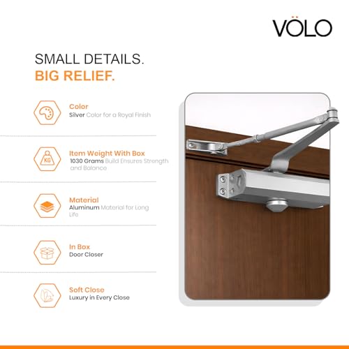 VOLO Automatic Hydraulic Door Closer – Premium Heavy Duty Aluminium Body, Double Speed Adjustable, 45–50kg Load Capacity, for Home, Office & Commercial Doors (Silver, No Oil Leakage) - Image 4