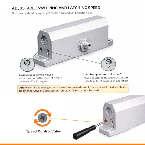 VOLO Automatic Hydraulic Door Closer – Premium Heavy Duty Aluminium Body, Double Speed Adjustable, 45–50kg Load Capacity, for Home, Office & Commercial Doors (Silver, No Oil Leakage) - Image 3