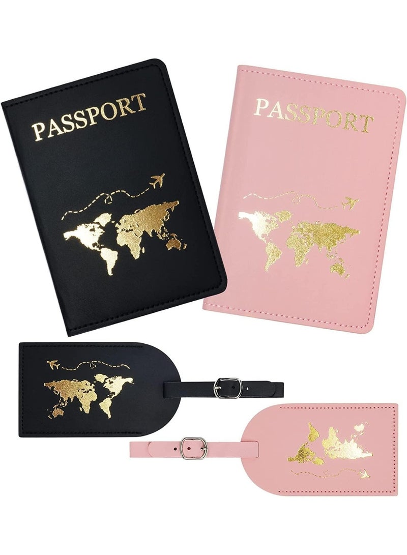 2 Pcs Luggage Tags, 2 Pcs Airplane Passport Covers, Passport Holder Travel Suitcase Tag Case Organizer, Easy to Identify, Privacy Protection, for Checked Luggage, Suitcases, Laptop Bags, Pink+Black - Image 1