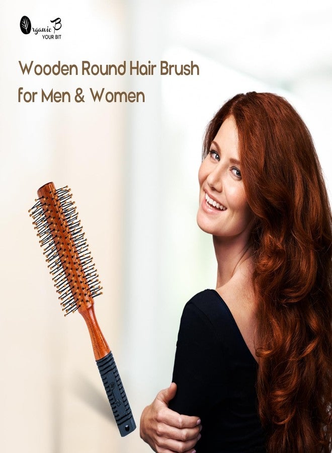 Organic B Wooden Hair Round Brush - Nylon Droplet Bristles & Rubber Handle for Men & Women | Hair Comb for Men, Comb Brush, Hair Comb, Round Comb for Man | Curling, Volumizing, Styling - Image 2