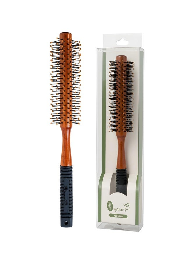 Organic B Wooden Hair Round Brush - Nylon Droplet Bristles & Rubber Handle for Men & Women | Hair Comb for Men, Comb Brush, Hair Comb, Round Comb for Man | Curling, Volumizing, Styling - Image 1
