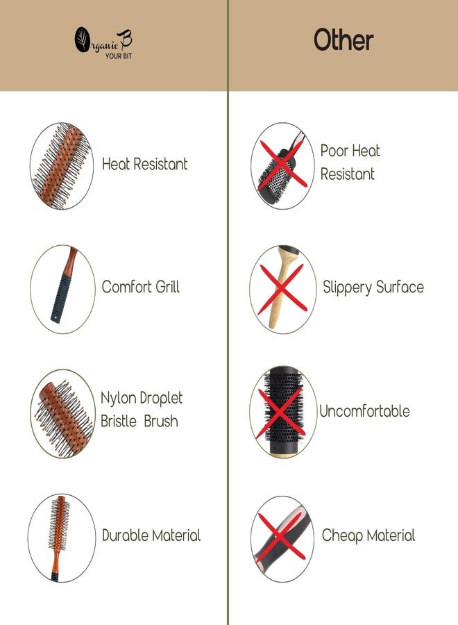 Organic B Wooden Hair Round Brush - Nylon Droplet Bristles & Rubber Handle for Men & Women | Hair Comb for Men, Comb Brush, Hair Comb, Round Comb for Man | Curling, Volumizing, Styling - Image 5