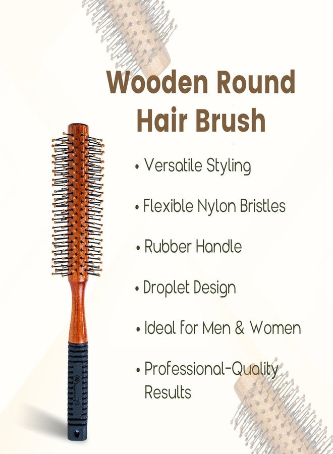 Organic B Wooden Hair Round Brush - Nylon Droplet Bristles & Rubber Handle for Men & Women | Hair Comb for Men, Comb Brush, Hair Comb, Round Comb for Man | Curling, Volumizing, Styling - Image 3