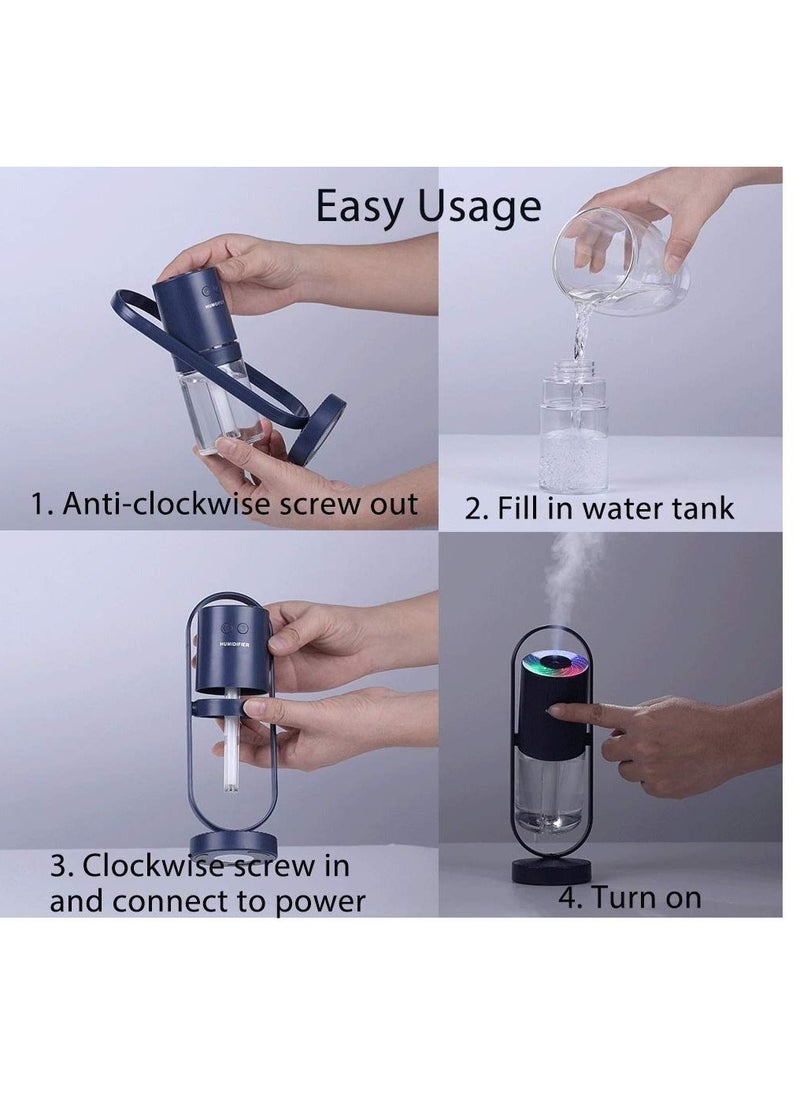 Generic - 2 in 1 Humidifier Mini Cool Mist Magic Shadow 360° Rotating Air Purifier 200ML Ultrasonic Quiet 7 Colors LED Night Lights Projection for Home Car Sky Blue - Image 1