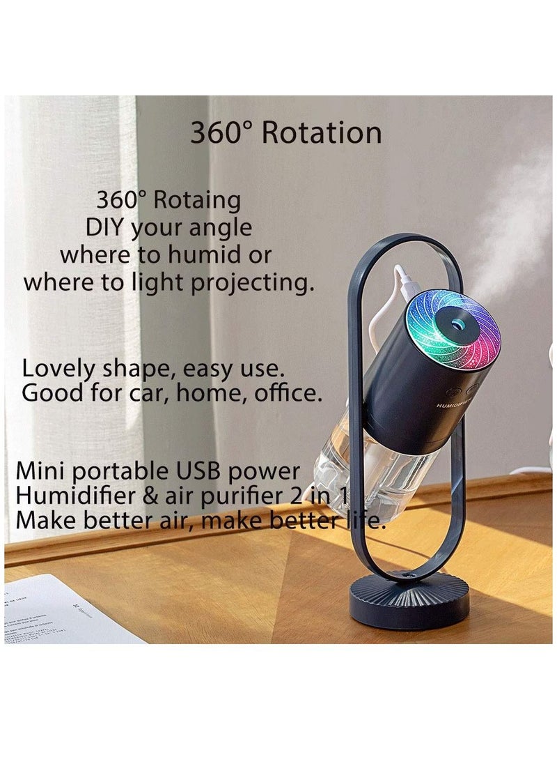 Generic - 2 in 1 Humidifier Mini Cool Mist Magic Shadow 360° Rotating Air Purifier 200ML Ultrasonic Quiet 7 Colors LED Night Lights Projection for Home Car Sky Blue - Image 1