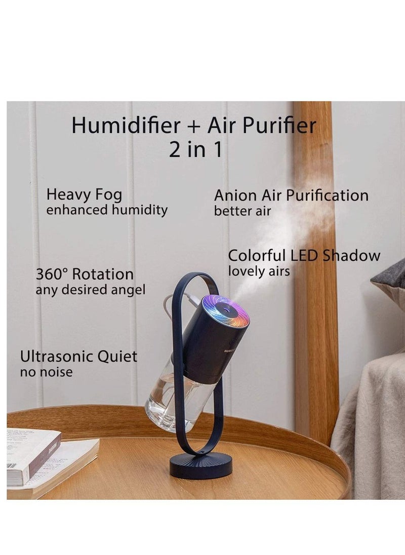 Generic - 2 in 1 Humidifier Mini Cool Mist Magic Shadow 360° Rotating Air Purifier 200ML Ultrasonic Quiet 7 Colors LED Night Lights Projection for Home Car Sky Blue - Image 1