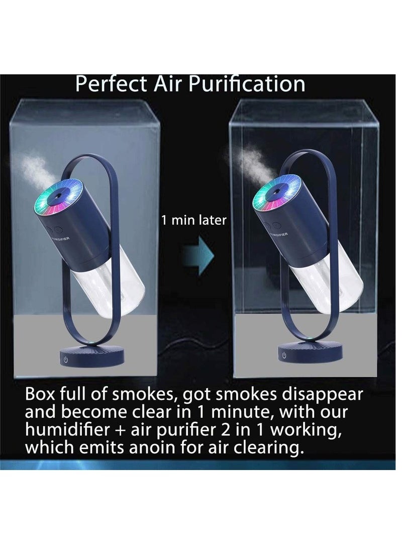 Generic - 2 in 1 Humidifier Mini Cool Mist Magic Shadow 360° Rotating Air Purifier 200ML Ultrasonic Quiet 7 Colors LED Night Lights Projection for Home Car Sky Blue - Image 1