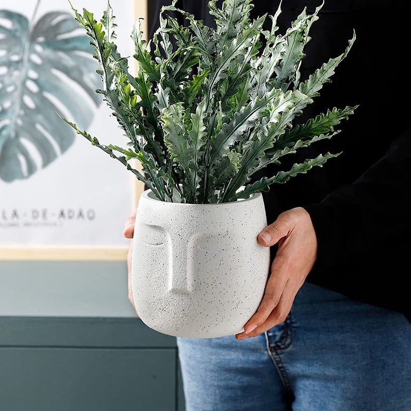 GeLive Head Plant Pot Succulent Planter with Drainage Hole Modern Statue Flower Pot Face Plant Vase Windowsill Box Art Home Decoration Indoor Outdoor (White) - Image 4