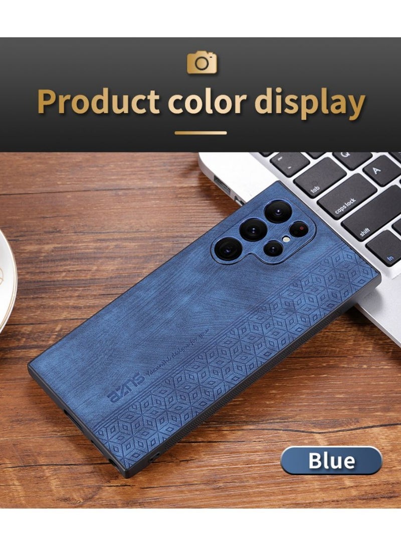 ICARLUS For Samsung Galaxy S24 Ultra Anti-scratch Phone Case Imprinted Leather Coated TPU Cover - Blue  - Image 3