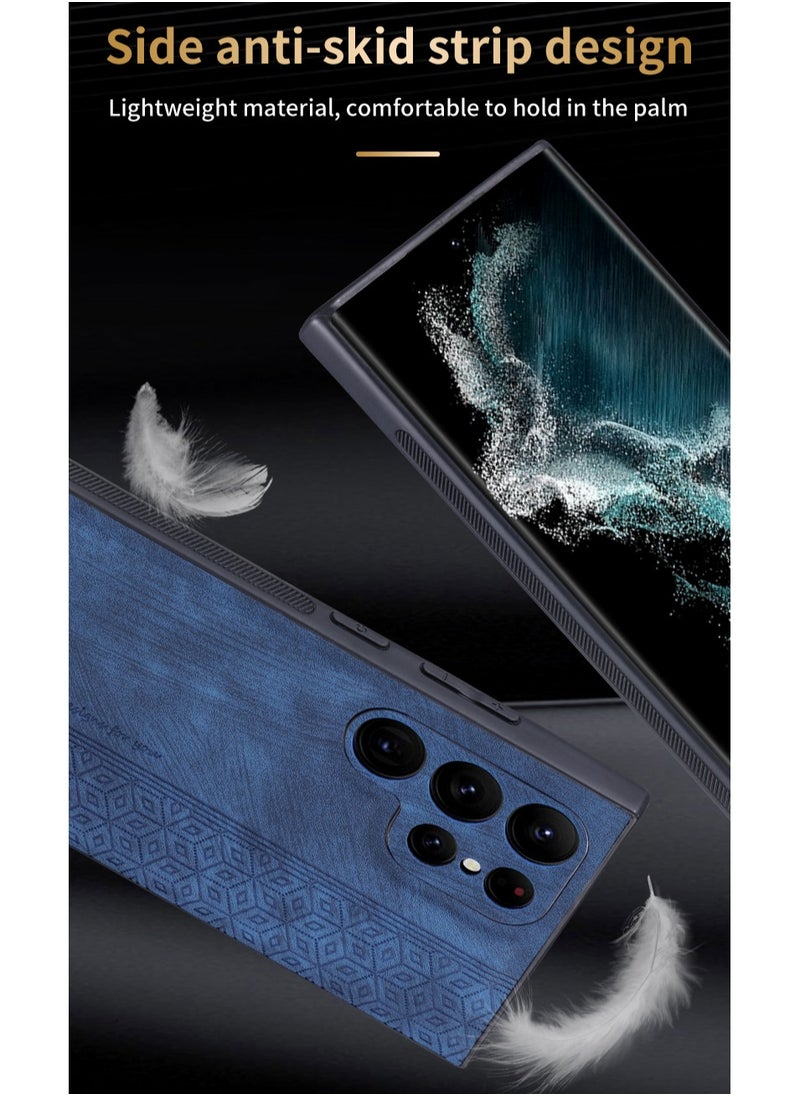 ICARLUS For Samsung Galaxy S24 Ultra Anti-scratch Phone Case Imprinted Leather Coated TPU Cover - Blue  - Image 4