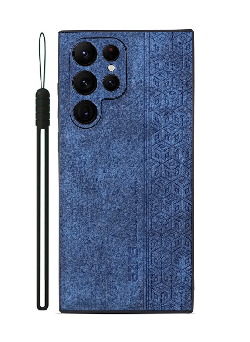 ICARLUS For Samsung Galaxy S24 Ultra Anti-scratch Phone Case Imprinted Leather Coated TPU Cover - Blue  - Image 1