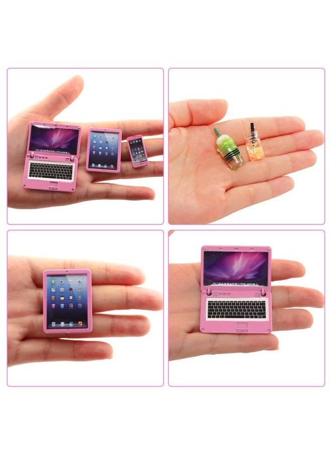 ENOCHT 9 Pack Small Size Laptop Computer Tablet Phone Pad Glasses and Headset Doll Playset Simulation Accessories for 11.5 Inch Doll (Pink) - Image 2