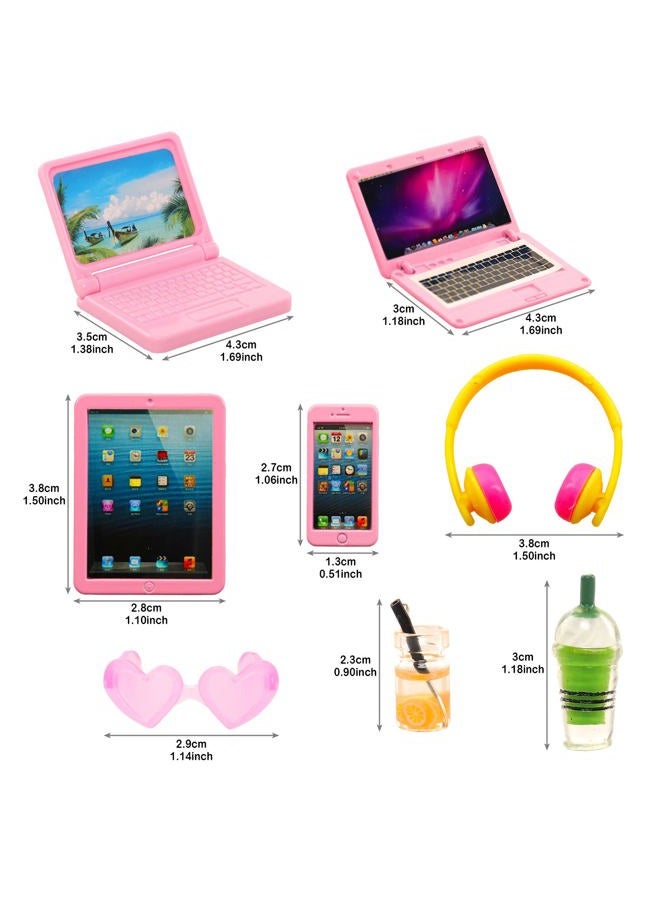 ENOCHT 9 Pack Small Size Laptop Computer Tablet Phone Pad Glasses and Headset Doll Playset Simulation Accessories for 11.5 Inch Doll (Pink) - Image 3