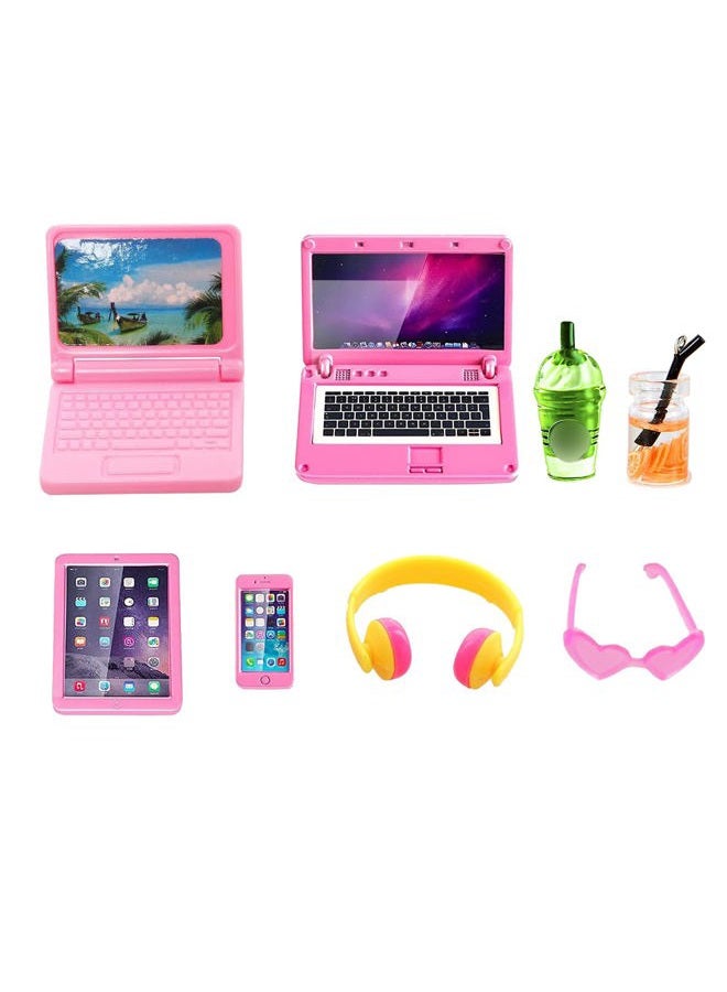 ENOCHT 9 Pack Small Size Laptop Computer Tablet Phone Pad Glasses and Headset Doll Playset Simulation Accessories for 11.5 Inch Doll (Pink) - Image 1
