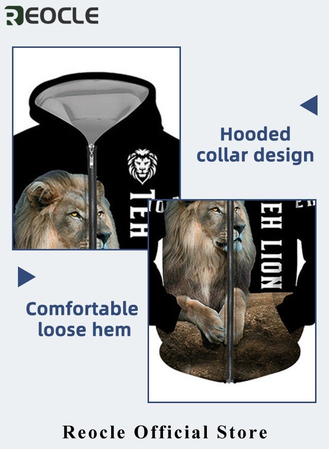 REOCLE Men's 2 Pcs Hoodie Set Sweatshirt Suit 3D Printed Long Sleeve Hoodie with Zipper Trackpant Casual Suit - Image 5