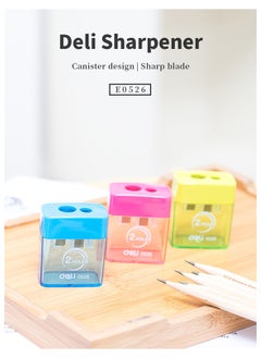 Deli Deli E0526 2-Hole Pencil Sharpener with Canister – Durable Steel Blade, Smooth Sharpening  - Image 1