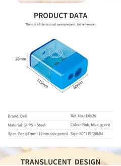 Deli Deli E0526 2-Hole Pencil Sharpener with Canister – Durable Steel Blade, Smooth Sharpening  - Image 2