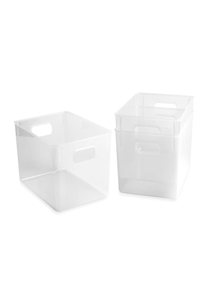 Isaac Jacobs 3-Pack Large Clear Storage Bins (11” L x 8” W x 6” H) with Cutout Handles, Plastic Organizer for Home, Office, Kitchen, Fridge/Freezer, Drawers, BPA Free, Food Safe (3-Pack, Large) - Image 1