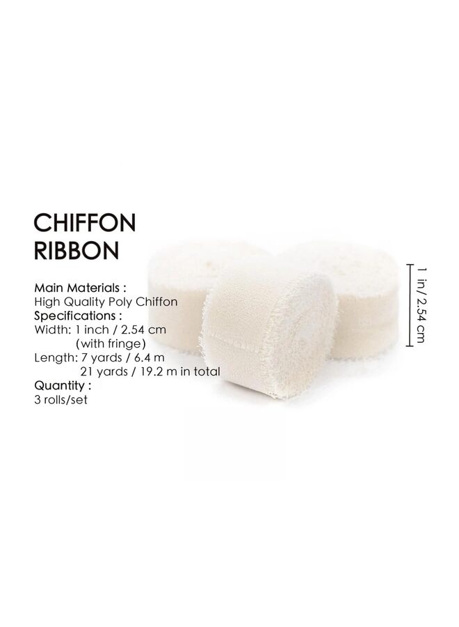 LAMAY 3PCS Chiffon Ribbon Mixed Color Ribbon Set Tassel Fabric for Wedding Invitations, Bridal Bouquets, Party Decorations, Gift Wrapping, Bow Making (Off-White) - Image 2