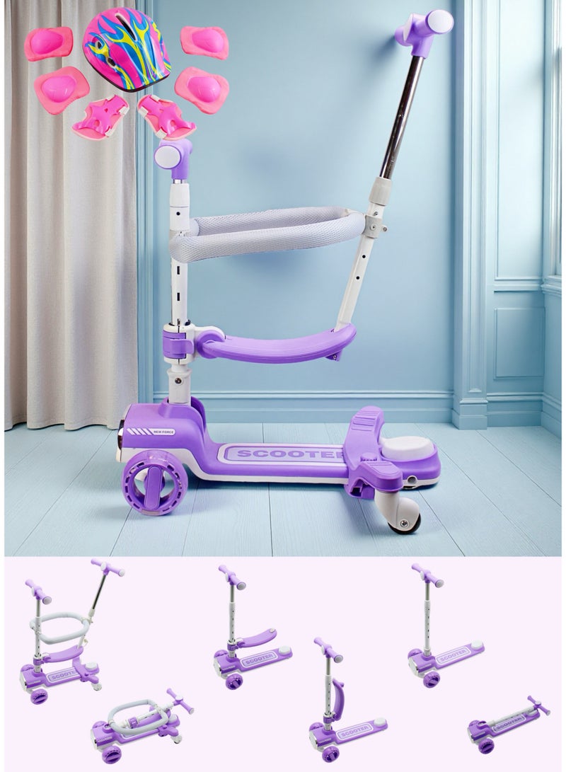EASY FUTURE Kids Kick Scooter 360° Baby Fence & Adjustable Parent Push Bar, Kids Three Wheel Scooter for Boys and Girls 1-12 Year Old Including Full Protective Gear Set – 4-in-1 Toddler Scooter Foldable Scooter Adjustable Height and Removable Seat - Image 1