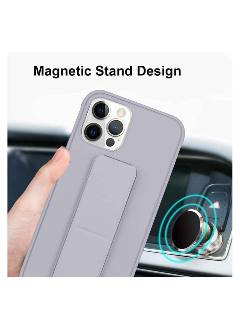iPhone 13 pro Max 6.7" Case with Magnetic Stand & Holder, Premium Silicone Vertical & Horizontal Hand Strap and Grip and Multi Stand, Car Mount Kickstand Case Finger Strap Cover
