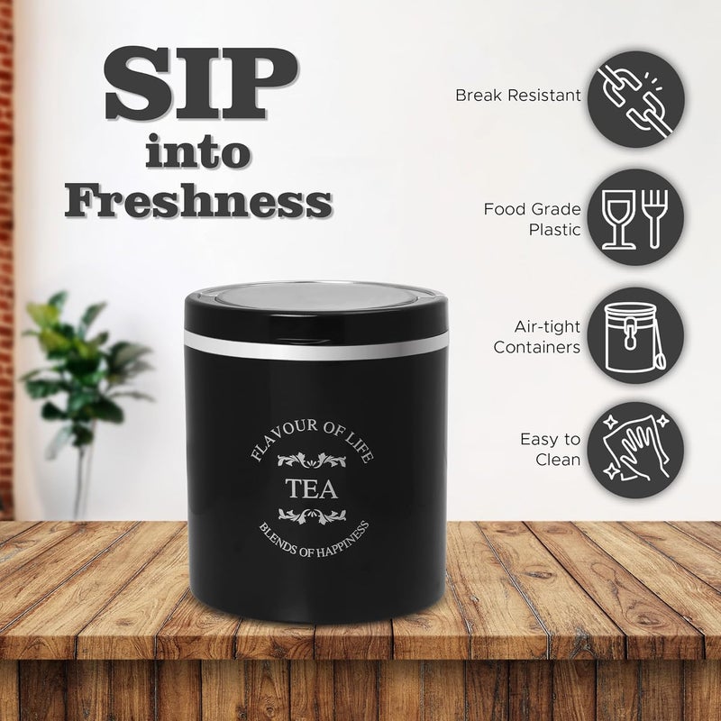 JAYPEE PLUS حاوية كلاسيكية 2 للشاي والسكر والقهوة | محكمة الإغلاق 750 مل حاويات الشاي للمطبخ | قفل مطاطي سيليكون | حاوية مطبخ | قابلة للتكديس | تشطيب لامع | غطاء شفاف، أسود - Image 4