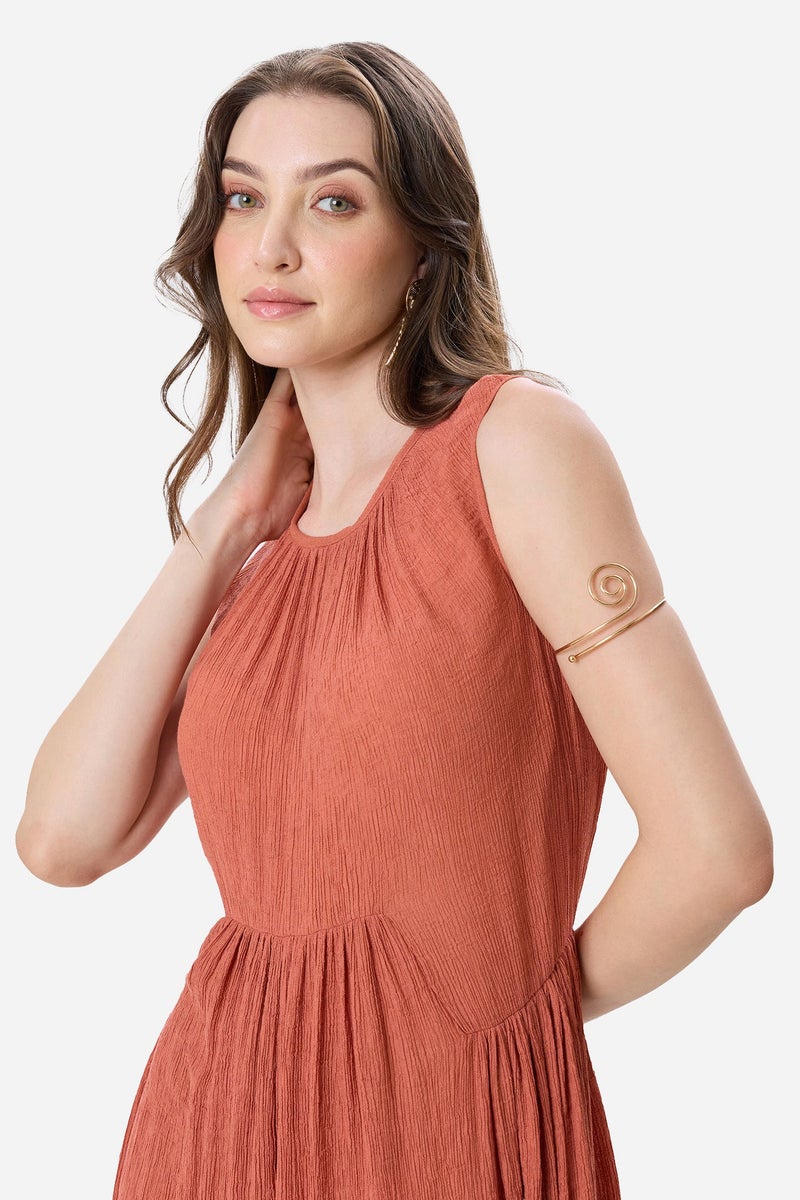 Virgio Solid Viscose Gathered Sleeveless Maxi Dress for Women - Image 5