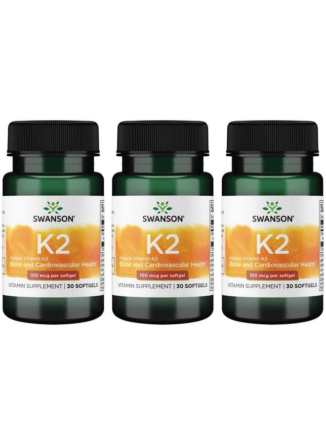 Swanson Vitamin K2 (Menaquinone-7) - Vitamin Supplement Supporting Cardiovascular and Bone Health - Made from Japanese Natto to Help Regulate Calcium - (30 Softgels, 100mcg Each) (3 Pack) - Image 1