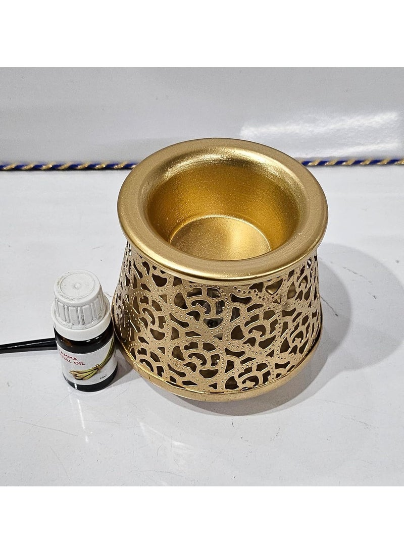 R.R.V. INTERNATIONAL RRV INTERNATIONAL Decorative Electric Moroccan StyleAroma Oil Burner Diffuser for Home Fragrance with 10ml Aroma Oil_ R 1977 Golden  - Image 2
