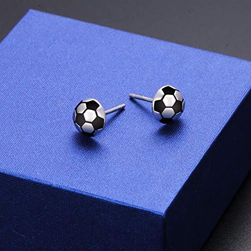 Flyow Soccer Football Stud Earrings 925 Sterling Silver Soccer Ball Earrings Sports Jewelry for Women Men Soccer Gifts - Image 4